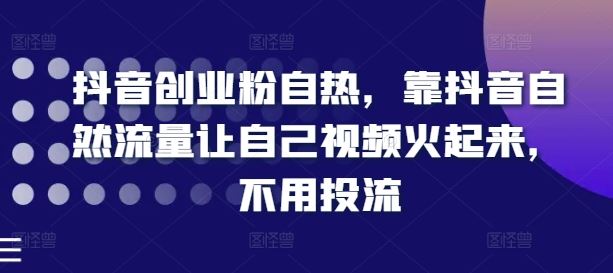 抖音创业粉自热，靠抖音自然流量让自己视频火起来，不用投流-理想项目库