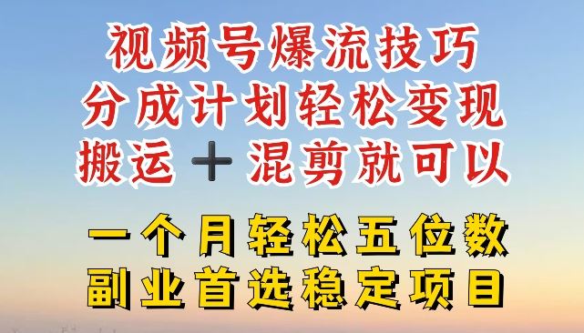 视频号爆流技巧，分成计划轻松变现，搬运 +混剪就可以，一个月轻松五位数稳定项目【揭秘】-理想项目库