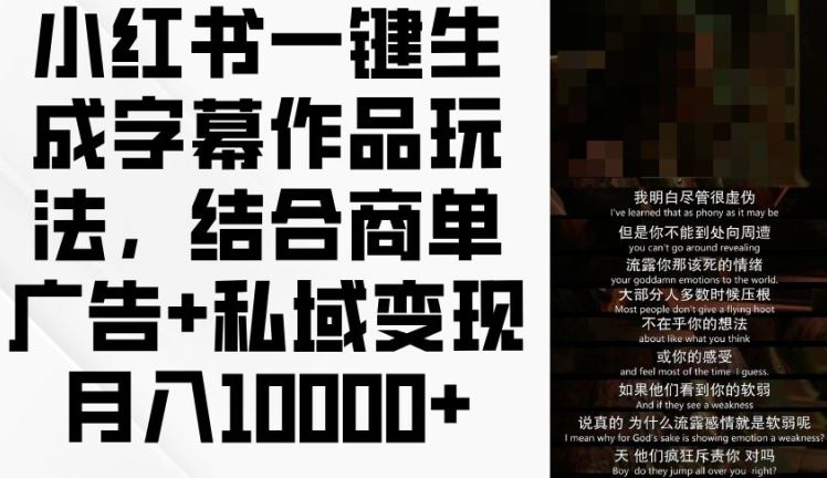 小红书一键生成字幕作品玩法，结合商单广告+私域变现月入1w+【揭秘】-理想项目库