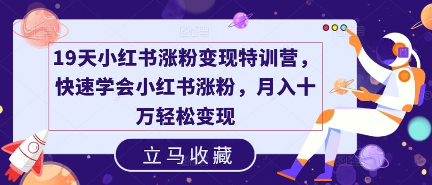 19天小红书涨粉变现特训营，快速学会小红书涨粉，月入十万轻松变现-理想项目库