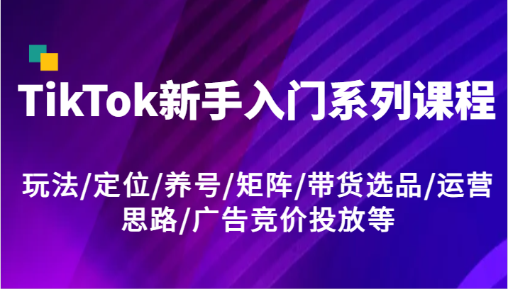 TikTok新手入门系列课程，玩法/定位/养号/矩阵/带货选品/运营思路/广告竞价投放等-理想项目库