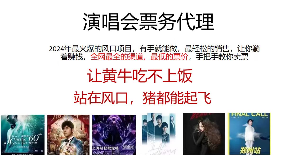 （12011期）2024演唱会低票务代理，新手可上手，手把手教你卖票，日入2000+，会玩…-理想项目库