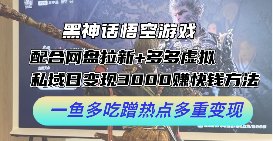 （12316期）黑神话悟空游戏配合网盘拉新+多多虚拟+私域日变现3000+赚快钱方法。…-理想项目库