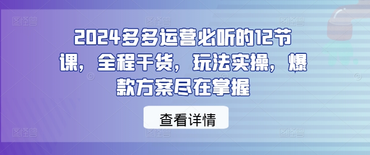 2024多多运营必听的12节课，全程干货，玩法实操，爆款方案尽在掌握-理想项目库
