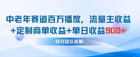 中老年赛道百万播放+流量主收益+定制收益，单日收益9张-理想项目库