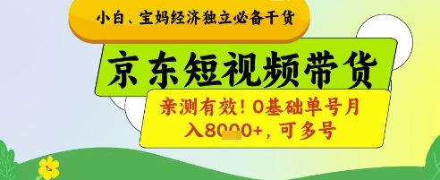 小白宝妈经济独立必备干货，京东短视频带货，亲测有效!0基础单号月入8k+，可多号【揭秘】-理想项目库