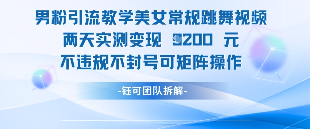 男粉引流教学美女常规跳舞视频两天实测变现1k+，不违规不封号可矩阵操作-理想项目库