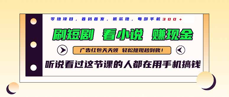最新短剧平台，刷短剧，看小说，赚现金，一部手机日入300+-理想项目库