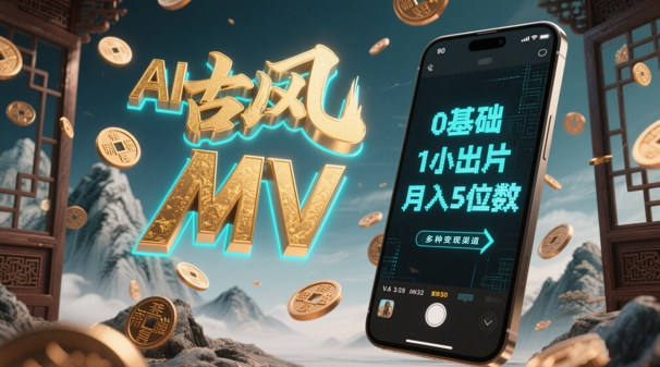 AI一键生成古风音乐MV，0剪辑基础1小时出片，多种变现渠道，一部手机月入5位数-理想项目库
