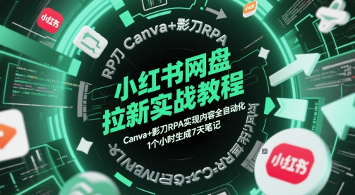 小红书网盘拉新实战教程，Canva+影刀RPA实现内容全自动化，1个小时生成7天笔记-理想项目库