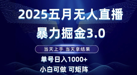 2025五月无人直播暴力掘金3.0，当天上手，当天拿结果，单号日入1k+小白可做可矩阵【揭秘】-理想项目库