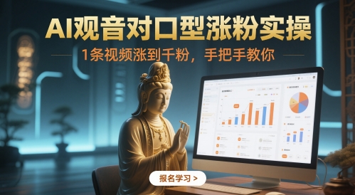 AI观音对口型涨粉实操，1条视频涨到千粉，手把手教你-理想项目库