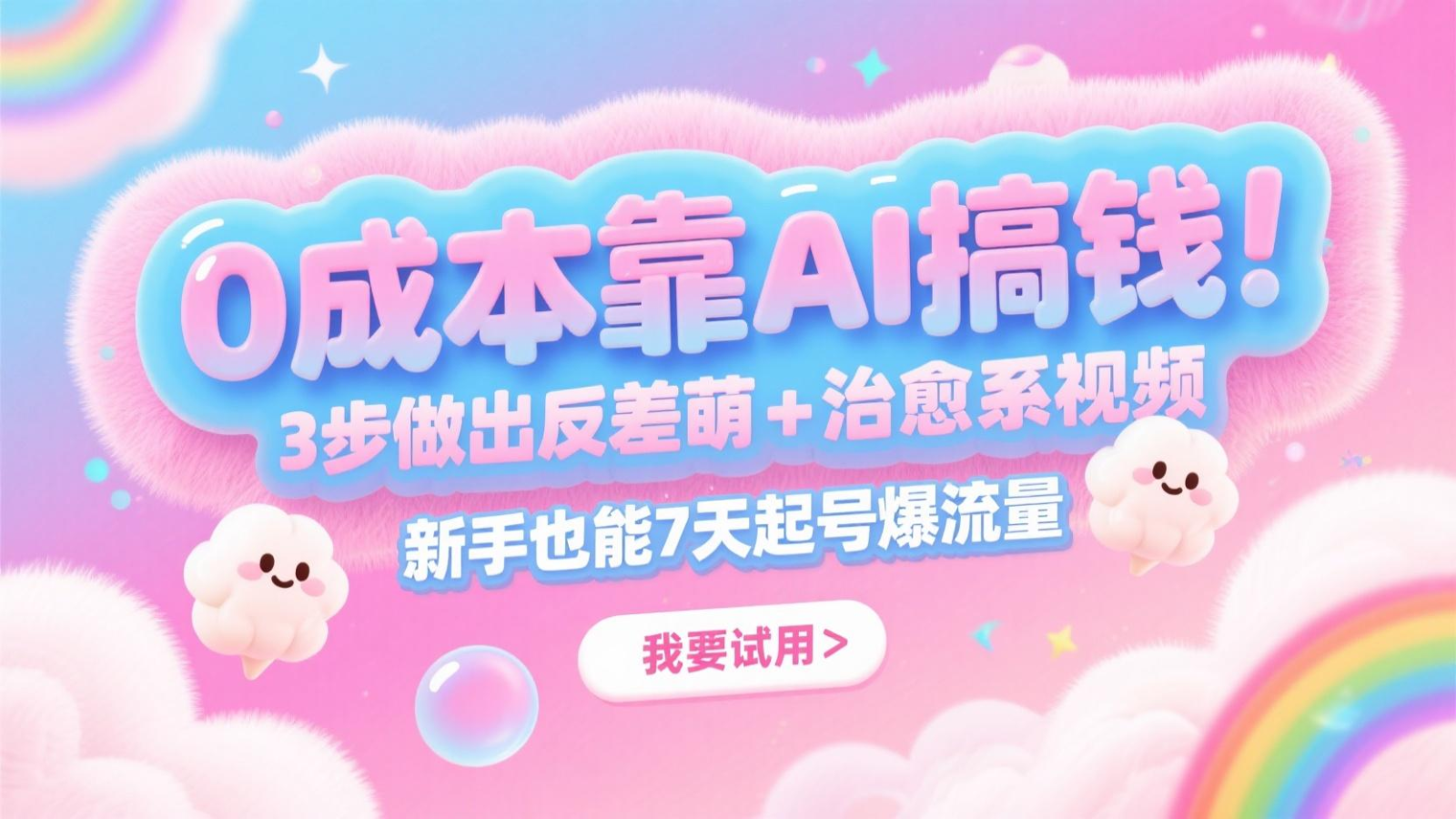 0成本靠AI搞钱！3步做出反差萌+治愈系视频，新手也能7天起号爆流量，月入5位数-理想项目库