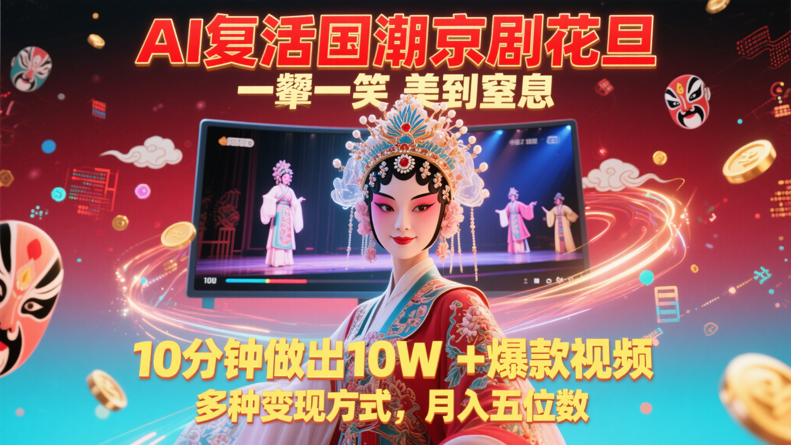 AI复活国潮京剧花旦，一颦一笑美到窒息，10分钟做出10W+爆款视频，多种变现方式-理想项目库