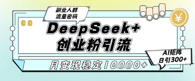 DeepSeek+创业粉精准引流，全新分享课4.0玩法，AI矩阵日引300+，多种变现方式，稳定月入1W-理想项目库