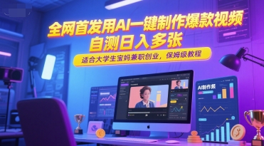 全网首发用AI一键制作爆款视频，自测日入多张，适合大学生宝妈兼职创业，保姆级教程-理想项目库