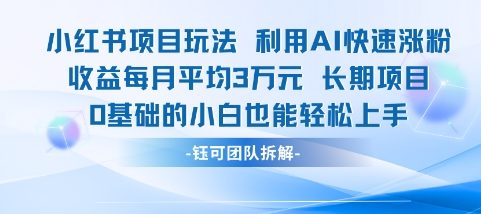 适合小白操作的小红书新项目，利用AI快速涨粉，收益每月平均1W+-理想项目库