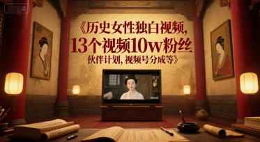 历史女性独白视频，13个视频10w粉丝，伙伴计划，视频号分成等-理想项目库