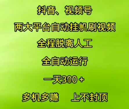 抖音视频号两大平台自动运行，全程脱离人工，自动获取收益，一天3张+，多机多挣，上不封顶【揭秘】-理想项目库