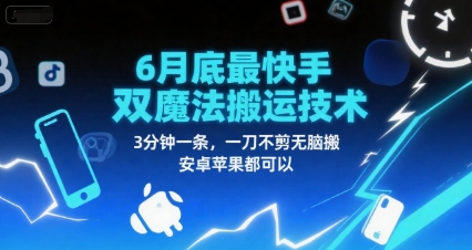 6月底最新快手双魔法搬运技术，3分钟一条，一刀不剪无脑搬，安卓苹果都可以-理想项目库