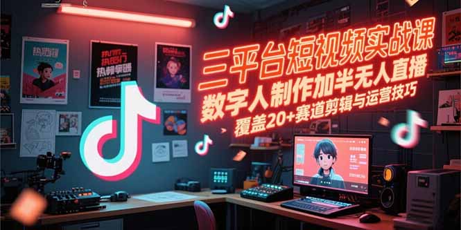 三平台短视频实战课，数字人制作加半无人直播，覆盖20+赛道剪辑与运营技巧-理想项目库