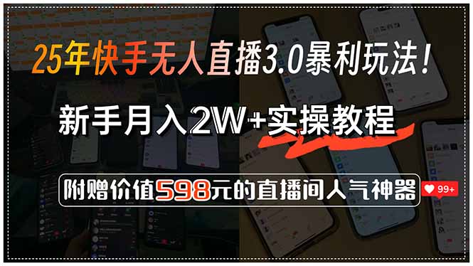 25年快手无人直播3.0暴利玩法！，新手月入2W+实操教程，附赠价值598元…-理想项目库