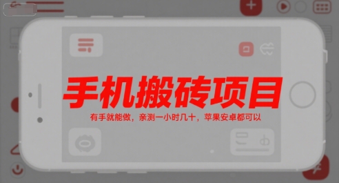手机搬砖项目，有手就能做，亲测一小时几十，苹果安卓都可以-理想项目库